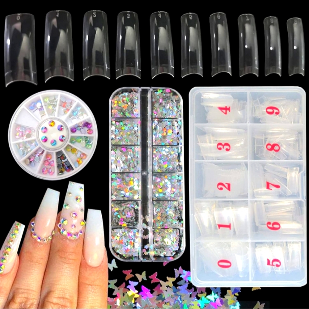 Acrylic Nail Kit 500pc - Clear Tapered Square Nail Tips - French